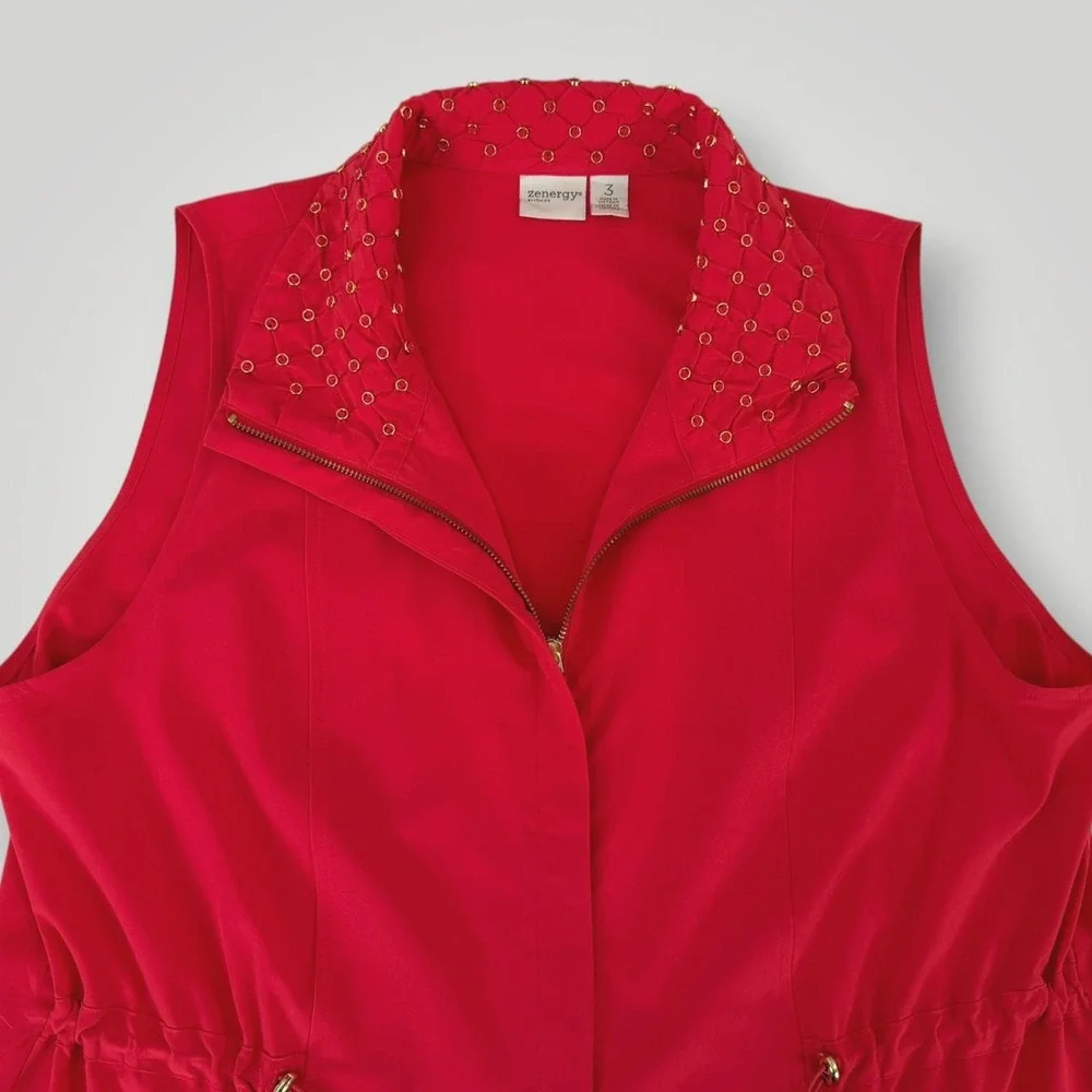 Zenergy Chico's 2 Piece Set Womens XL Red Studded Vest Capri Travel